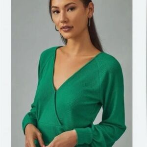 By Anthropologie ribbed wrap sweater long sleeve green minimalist Size Medium